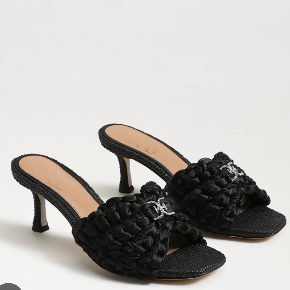 Sam Edelman Elegant Black knotted woven Women's kitten Heel sandal size 10 NIB!